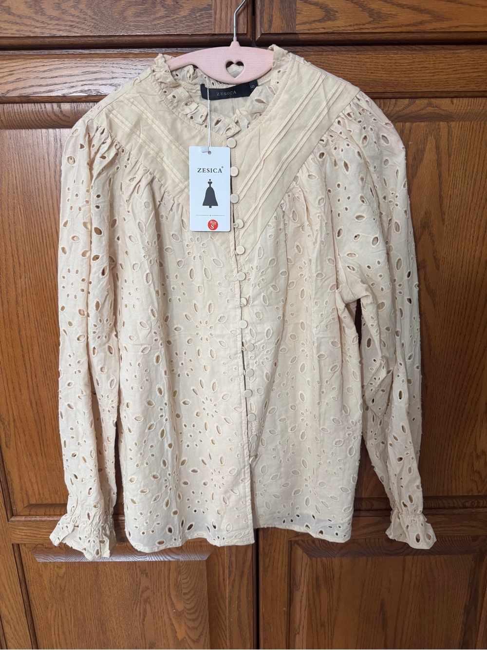 Zesica Cream Eyelet Button-Front Blouse